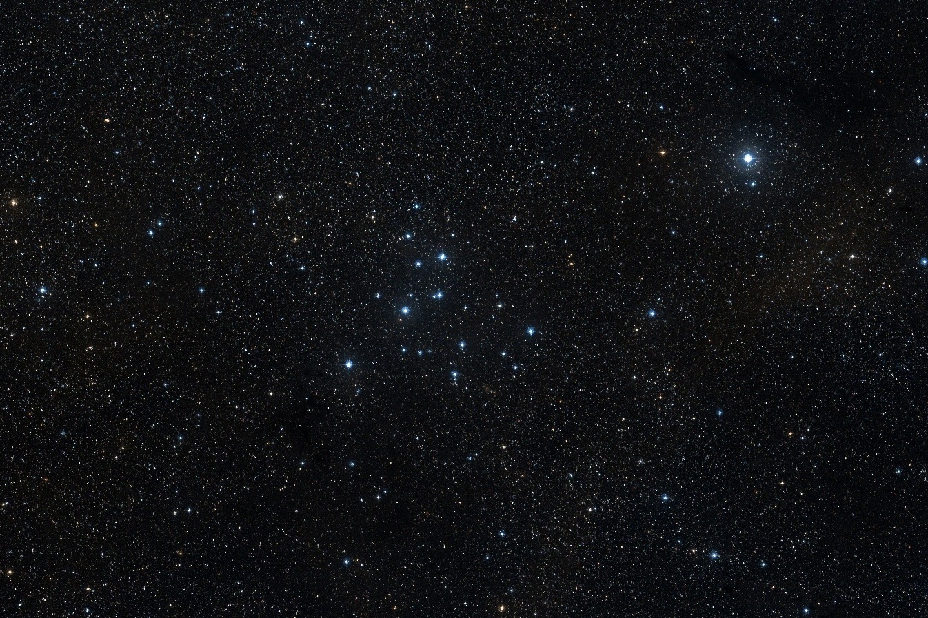 Bläulich-weiß leuchten die hellsten Sterne des offenen Sternhaufens M39