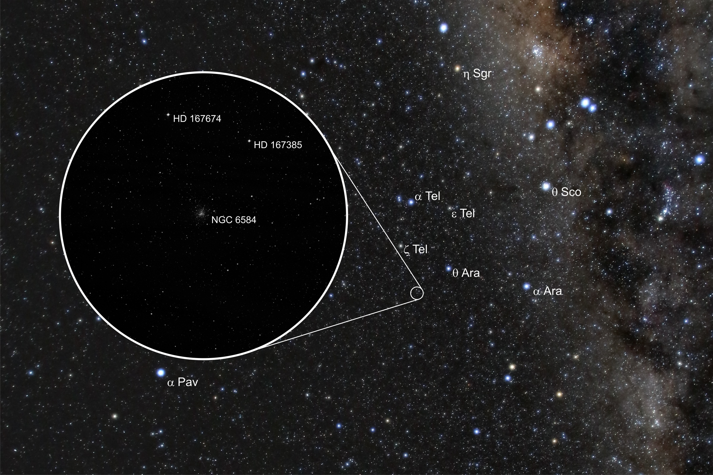 Aufsuchkarte für den Kugelsternhaufen NGC 6584